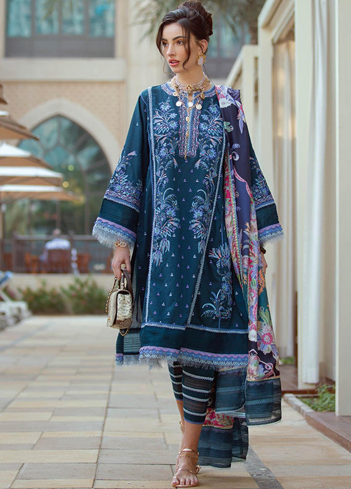 NERA by Farah Talib Embroidered Lawn Suits Unstitched 3 Piece FTA21N 11 Kaia Teal - Summer Collection
