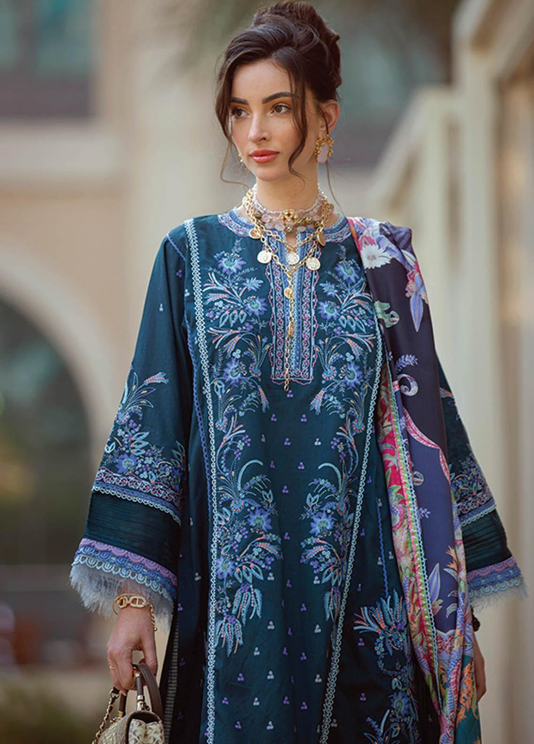 NERA by Farah Talib Embroidered Lawn Suits Unstitched 3 Piece FTA21N 11 Kaia Teal - Summer Collection