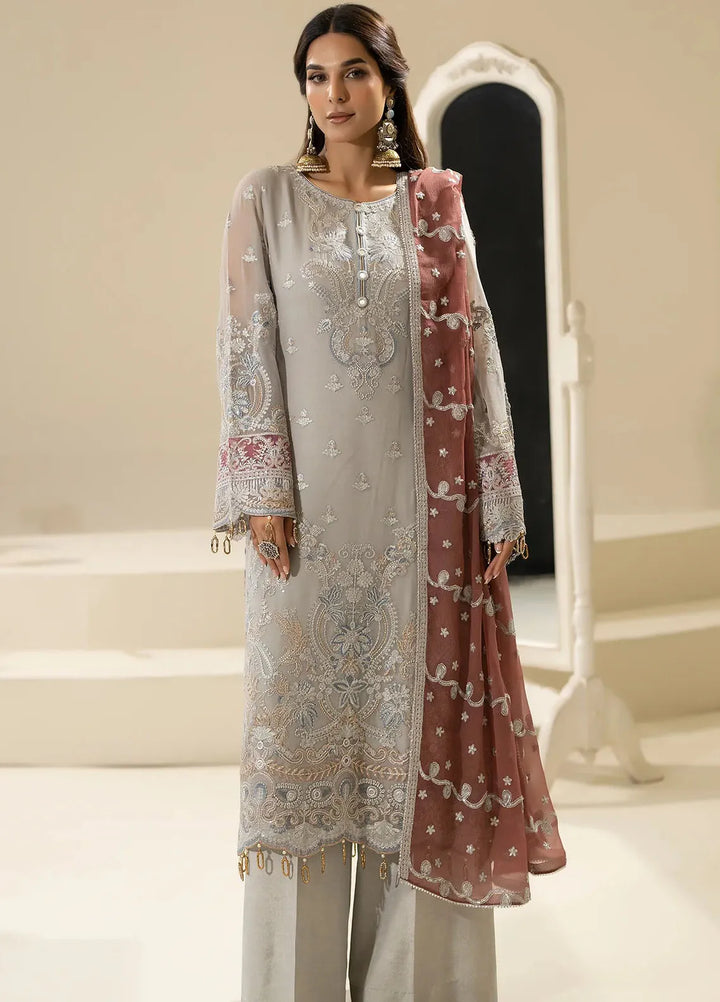 Nisha by Imrozia Premium Pret Embroidered Chiffon 3 Piece Suit M-85 Mehza