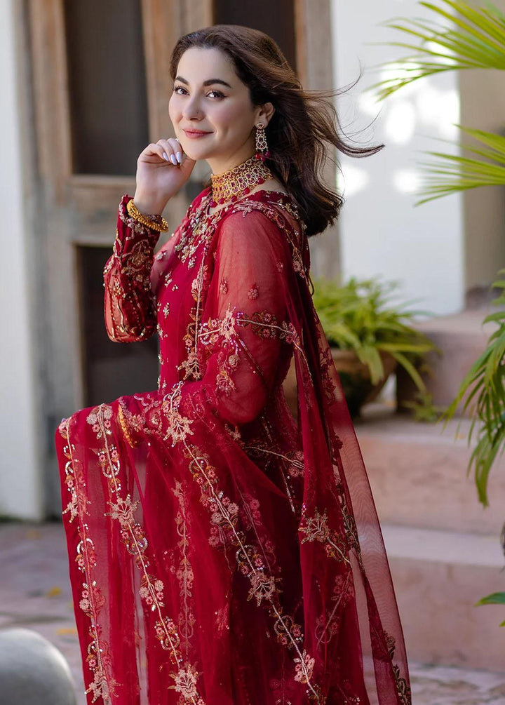 Noor By Azzal Embroidered Net Suits Unstitched 4 Piece AZZ23N D-03 Gulaab - Luxury Collection