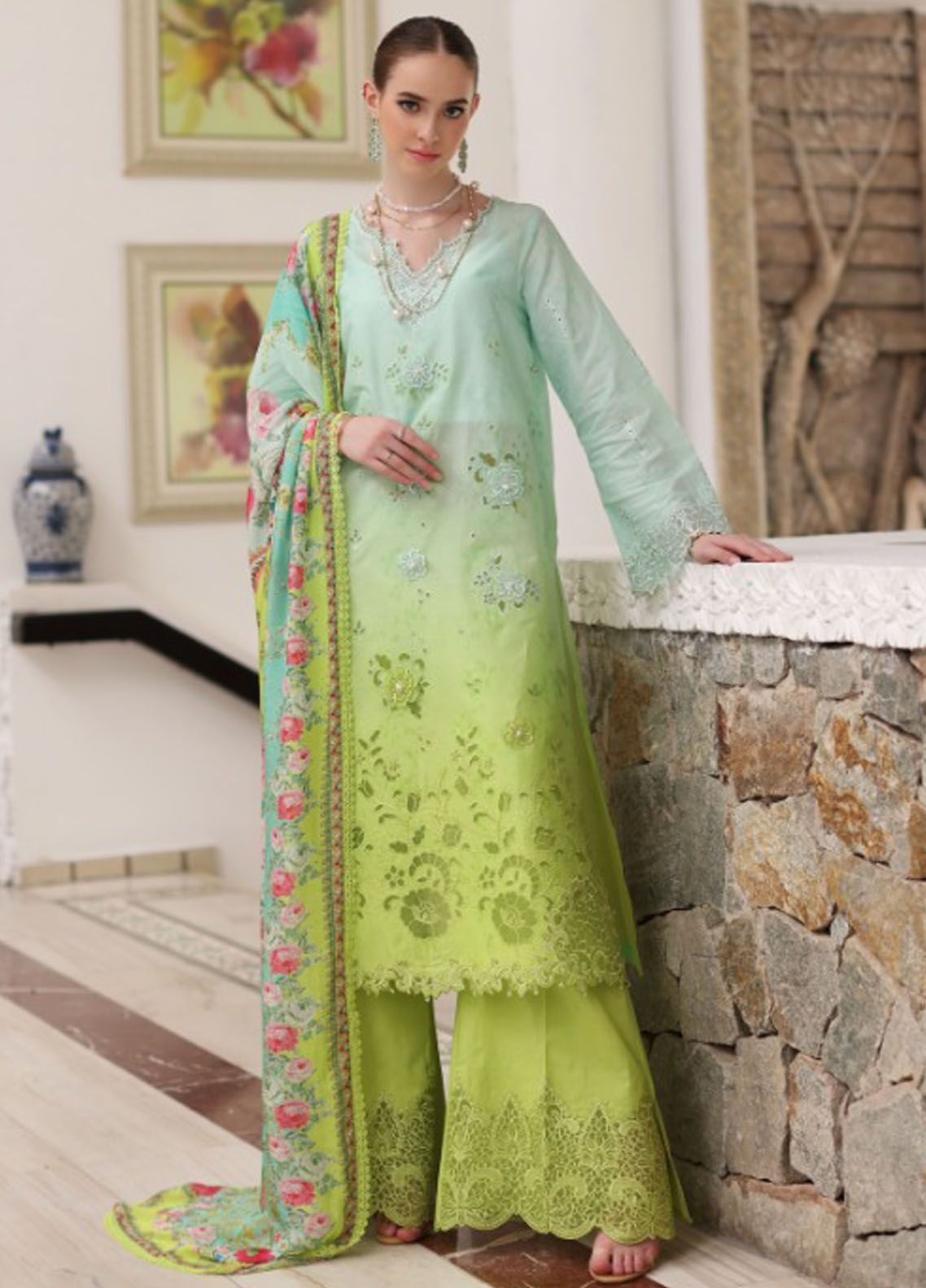 Noor by Saadia Asad Embroidered Lawn Unstitched 3 Piece - D-05-A - SA25ELL - Yellow - Summer Collection