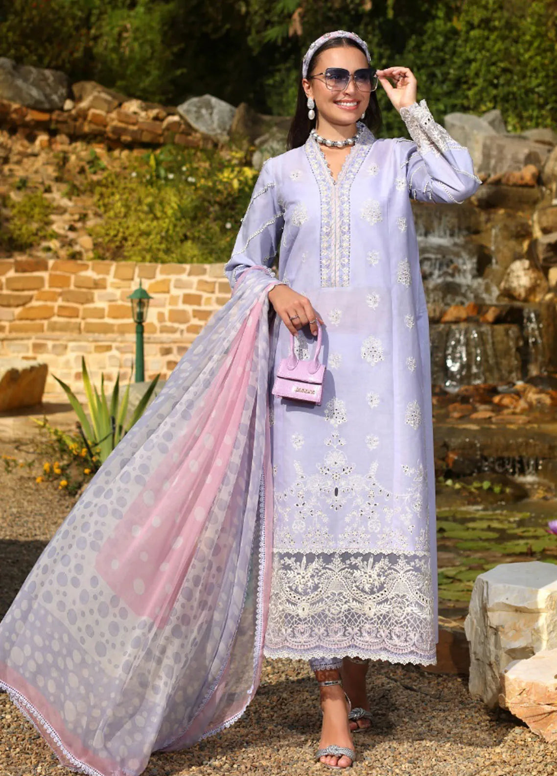 Noor By Saadia Asad Embroidered Lawn Suit Unstitched 3 Piece NSA24C D-12A - Luxury Summer Collection