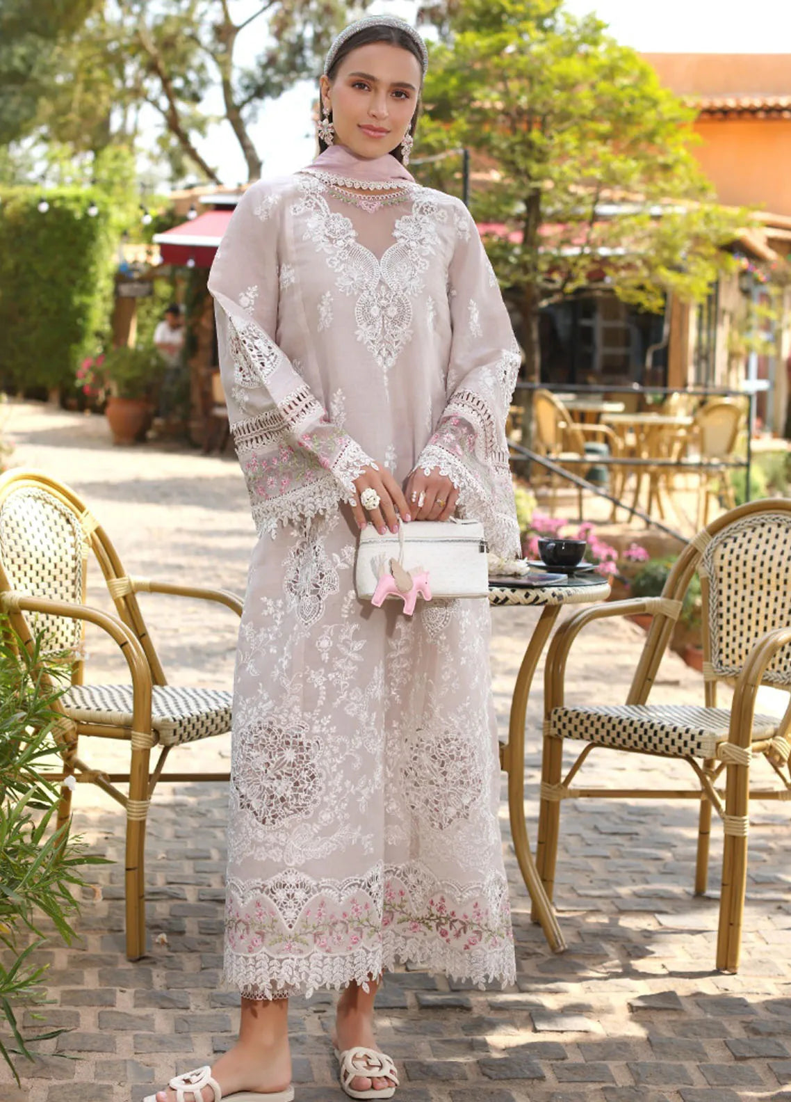 Noor By Saadia Asad Embroidered Lawn Suit Unstitched 3 Piece NSA24C D-2A - Luxury Summer Collection