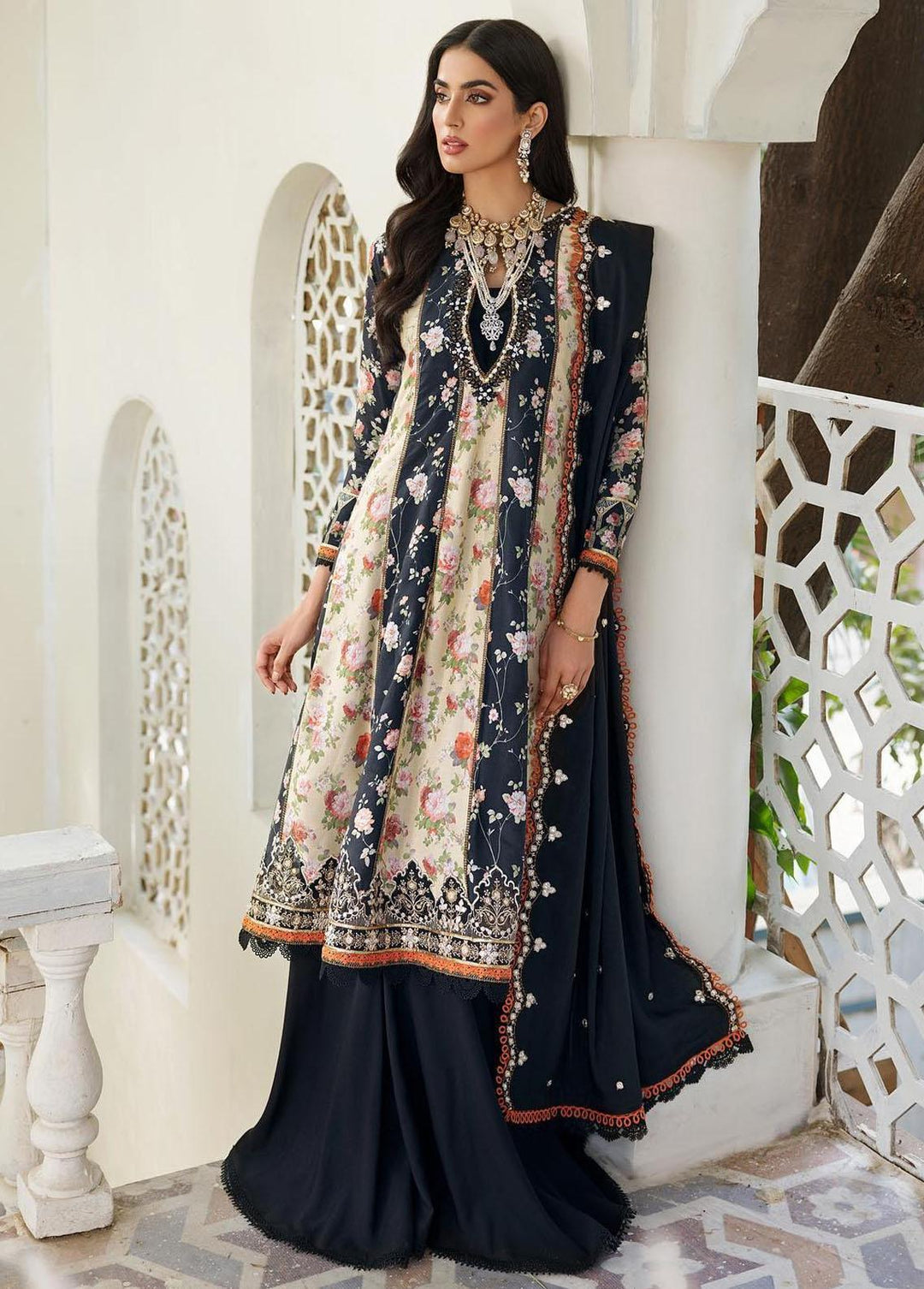 Noor By Saadia Asad Embroidered Linen Suits Unstitched 3 Piece NSA22W D5-B - Winter Collection