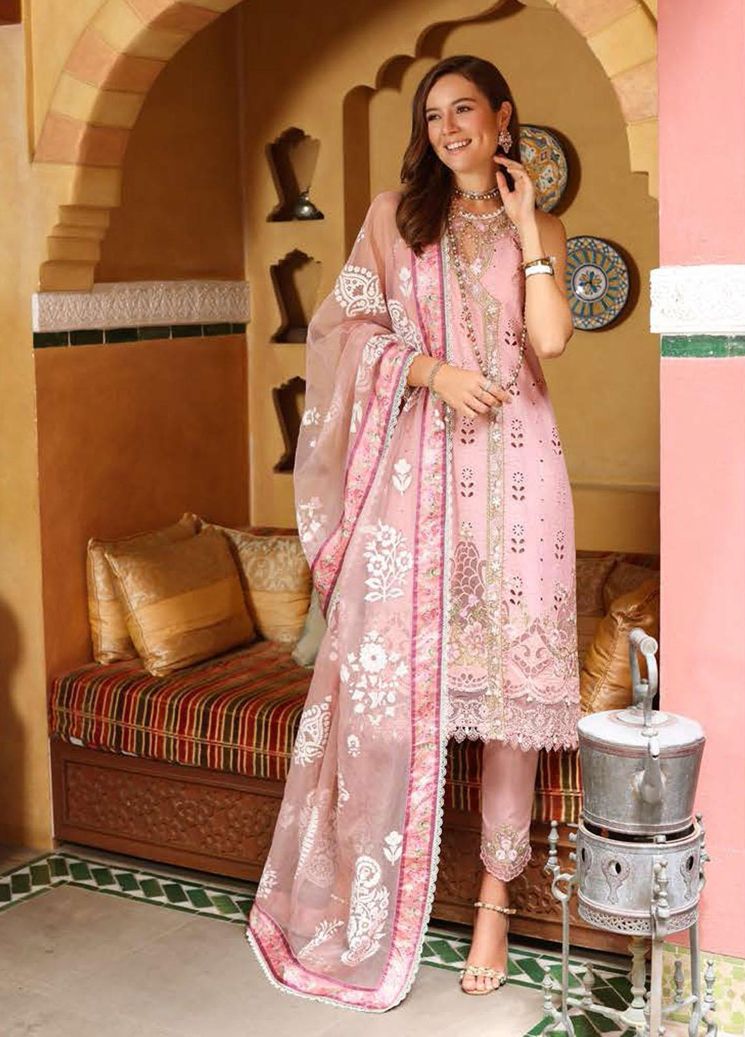 Noor By Saadia Asad Embroidered Chikankari Lawn Suits Unstitched 3 Piece NSA23LC D5-A - Luxury Lawn Collection