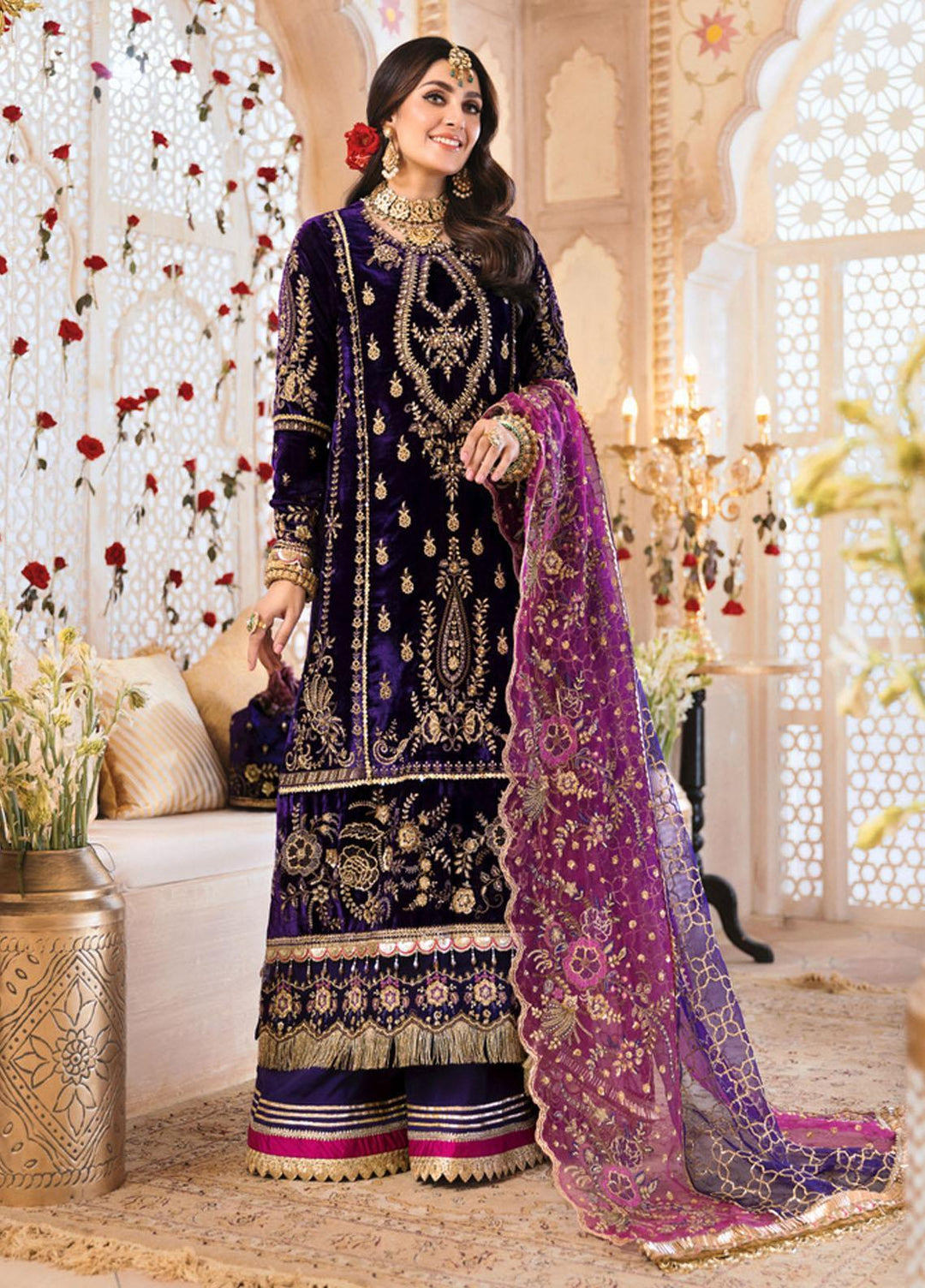Noor by Saadia Asad Embroidered Velvet Suits Unstitched 3 Piece SA21WD D7 - Wedding Collection