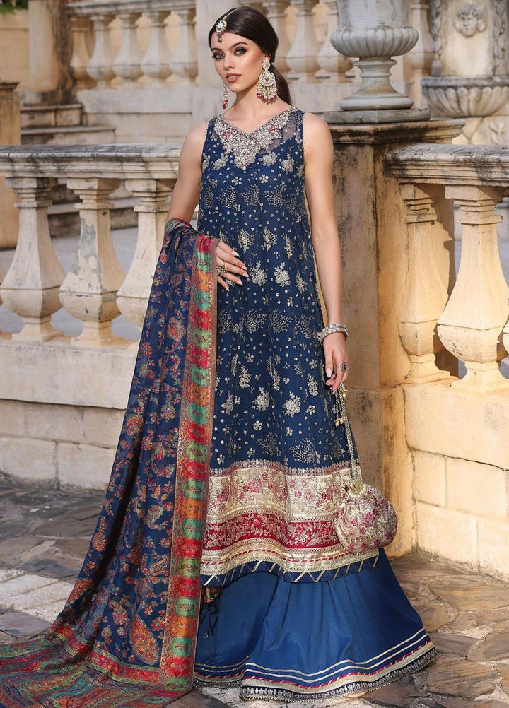 Noor Kaani By Saadia Asad Embroidered Chiffon Suits Unstitched 3 Piece NSA23H D2 Blue - Luxury Collection