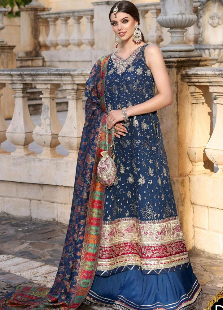 Noor Kaani By Saadia Asad Embroidered Chiffon Suits Unstitched 3 Piece NSA23H D2 Blue - Luxury Collection