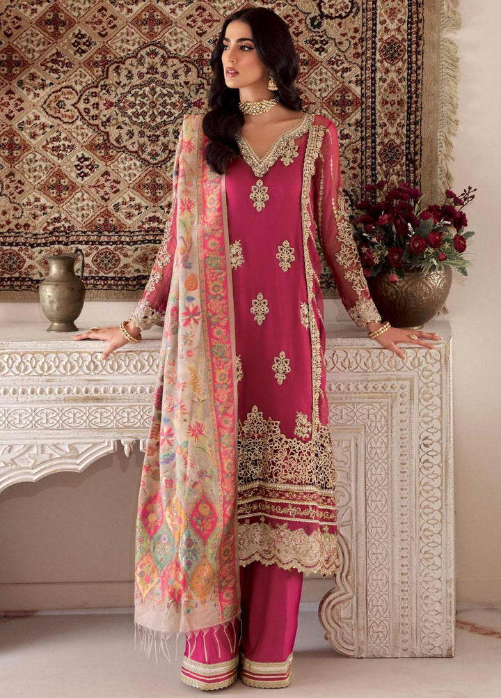 Noor Kaani By Saadia Asad Embroidered Chiffon Suits Unstitched 3 Piece NSA23H D3 Pink - Luxury Collection
