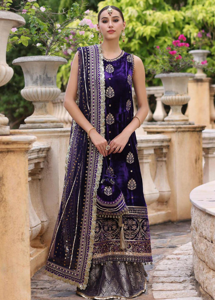 Noor Kaani By Saadia Asad Embroidered Velvet Suits Unstitched 3 Piece NSA23H D4 Purple - Luxury Collection