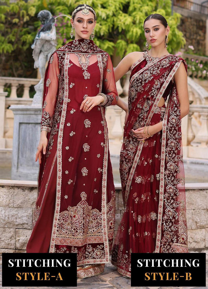 Noor Kaani By Saadia Asad Embroidered Net Suits Unstitched 3 Piece NSA23H D5 Red - Luxury Collection