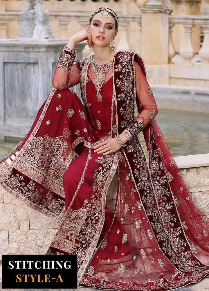 Noor Kaani By Saadia Asad Embroidered Net Suits Unstitched 3 Piece NSA23H D5 Red - Luxury Collection