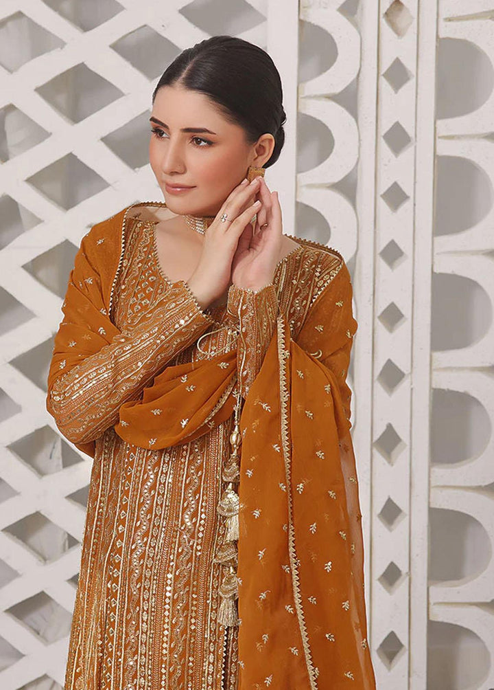 Al Harir Apparel Pret Embroidered Chiffon 3 Piece Suit Ghazal Mustard