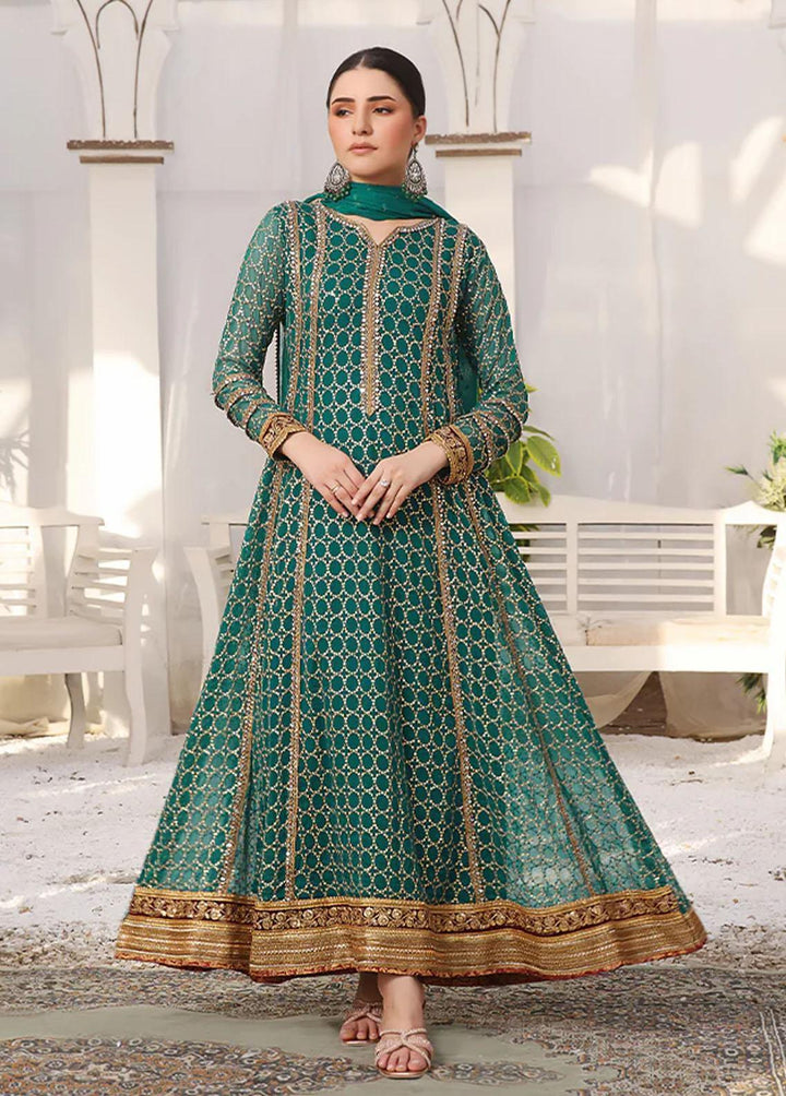Al Harir Apparel Pret Embroidered Chiffon 3 Piece Suit Miraal Bottle Green