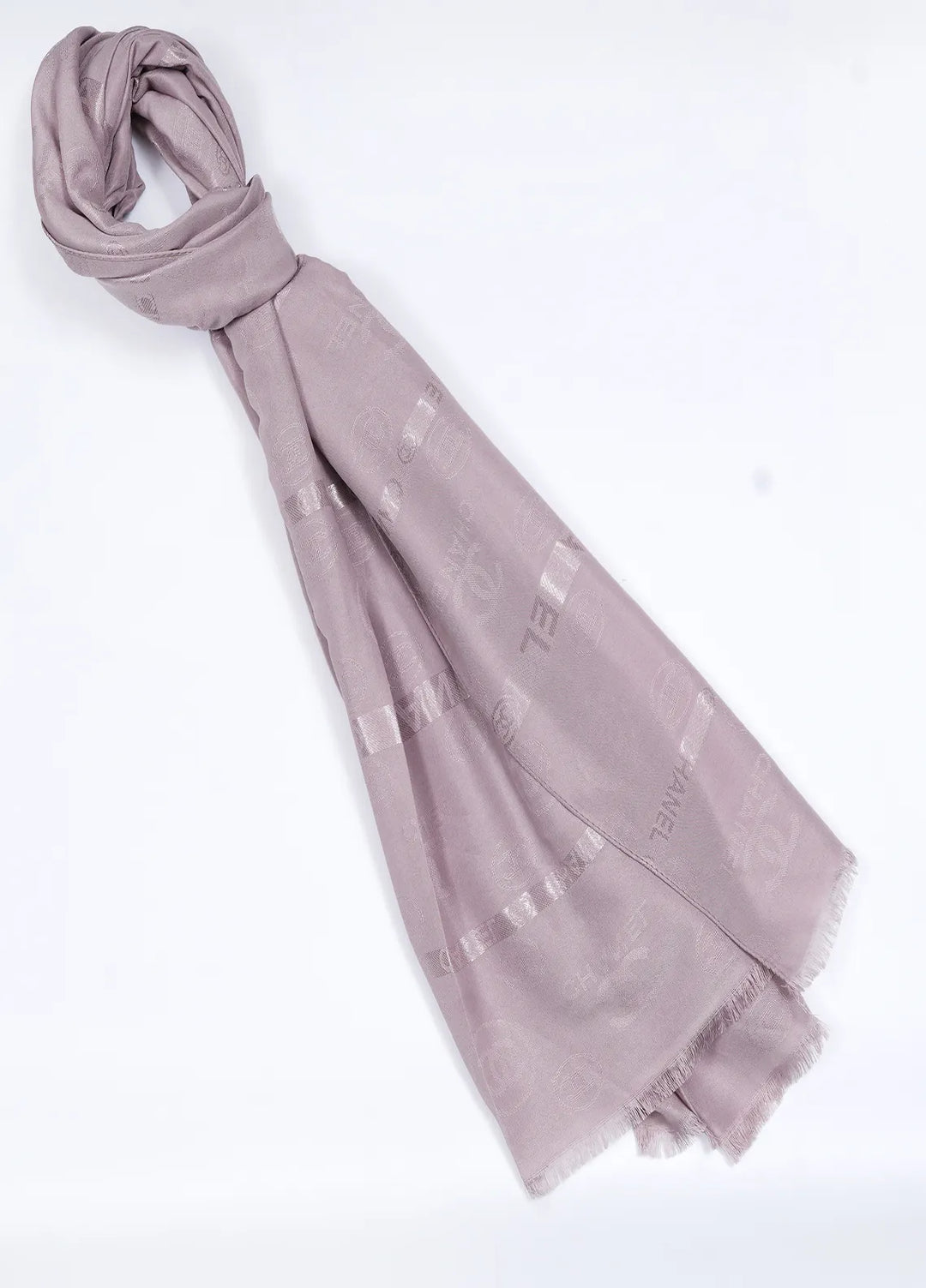Nourah Chanel Embossed Scarf Lavender Grey - Scarf Collection
