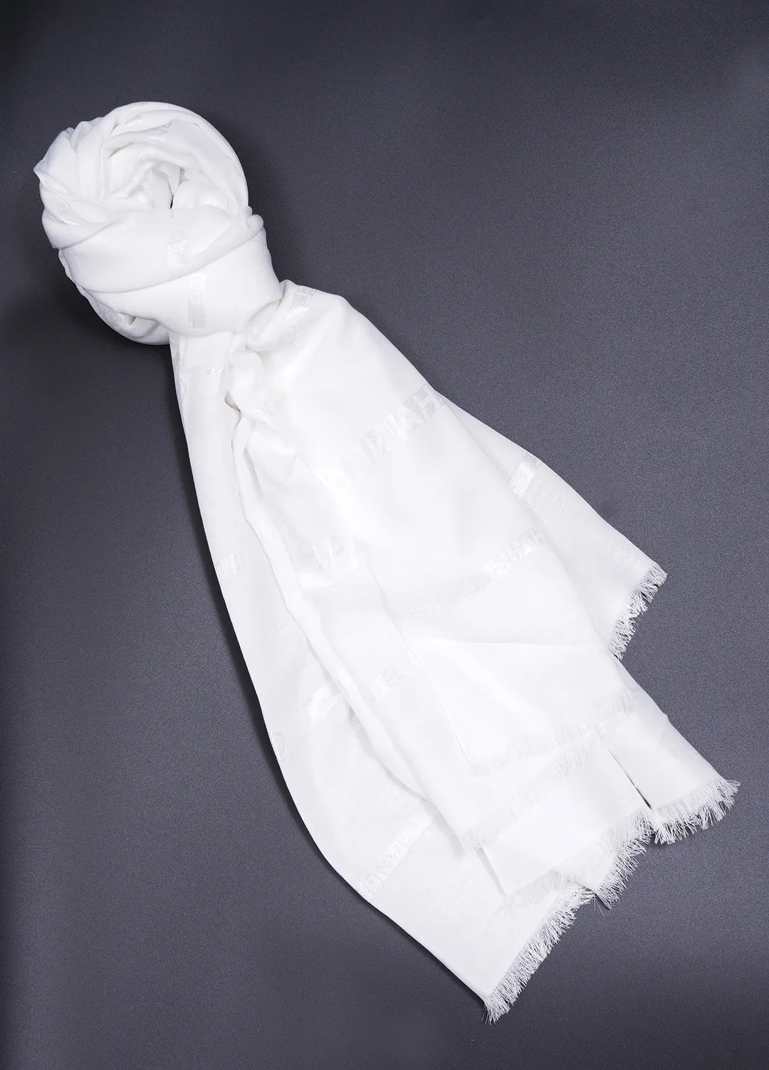 Nourah Chanel Embossed Scarf White - Scarf Collection