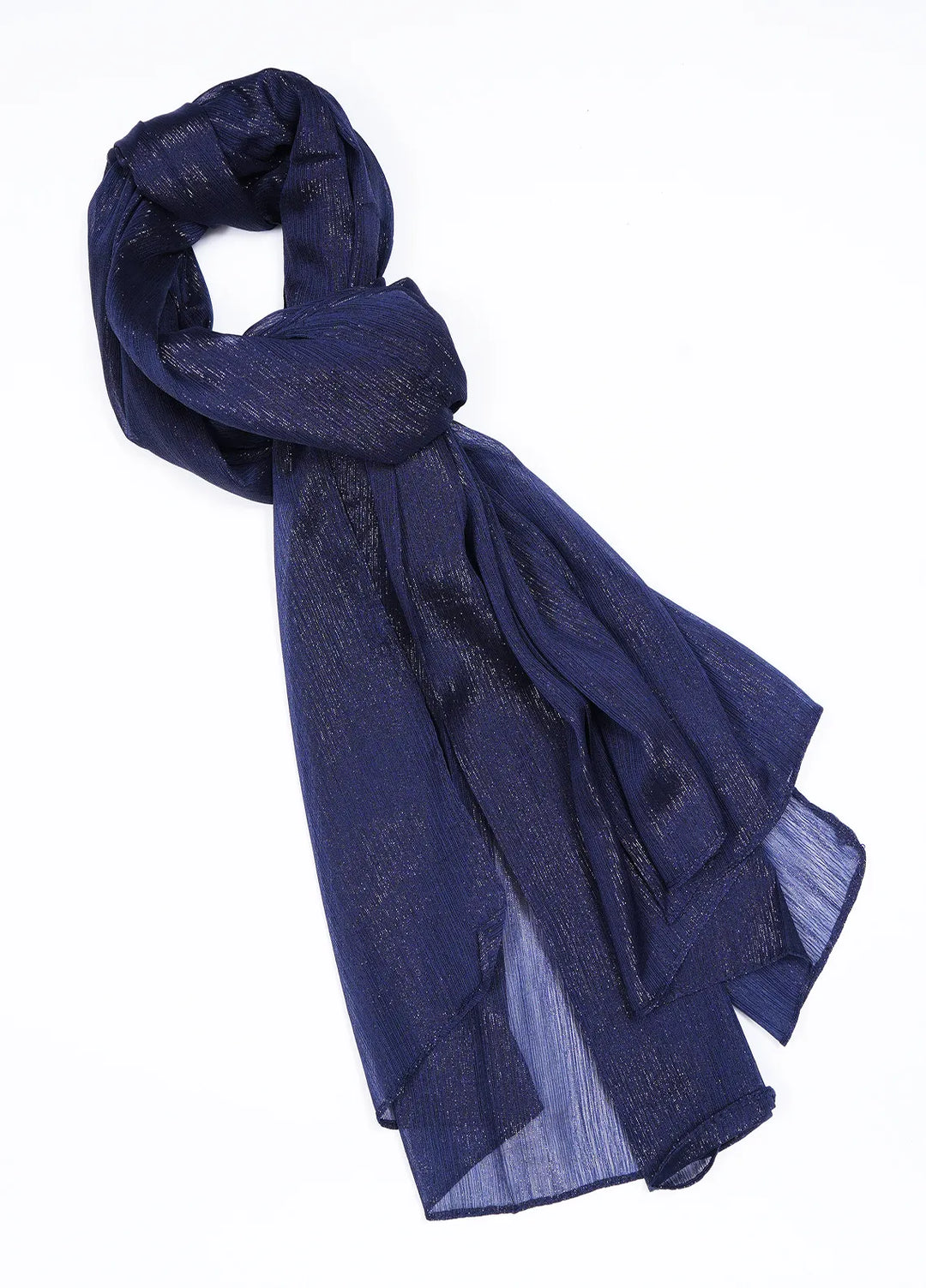 Nourah Scarf Embossed Crush Zari Chiffon Navy Blue - Scarf Collection