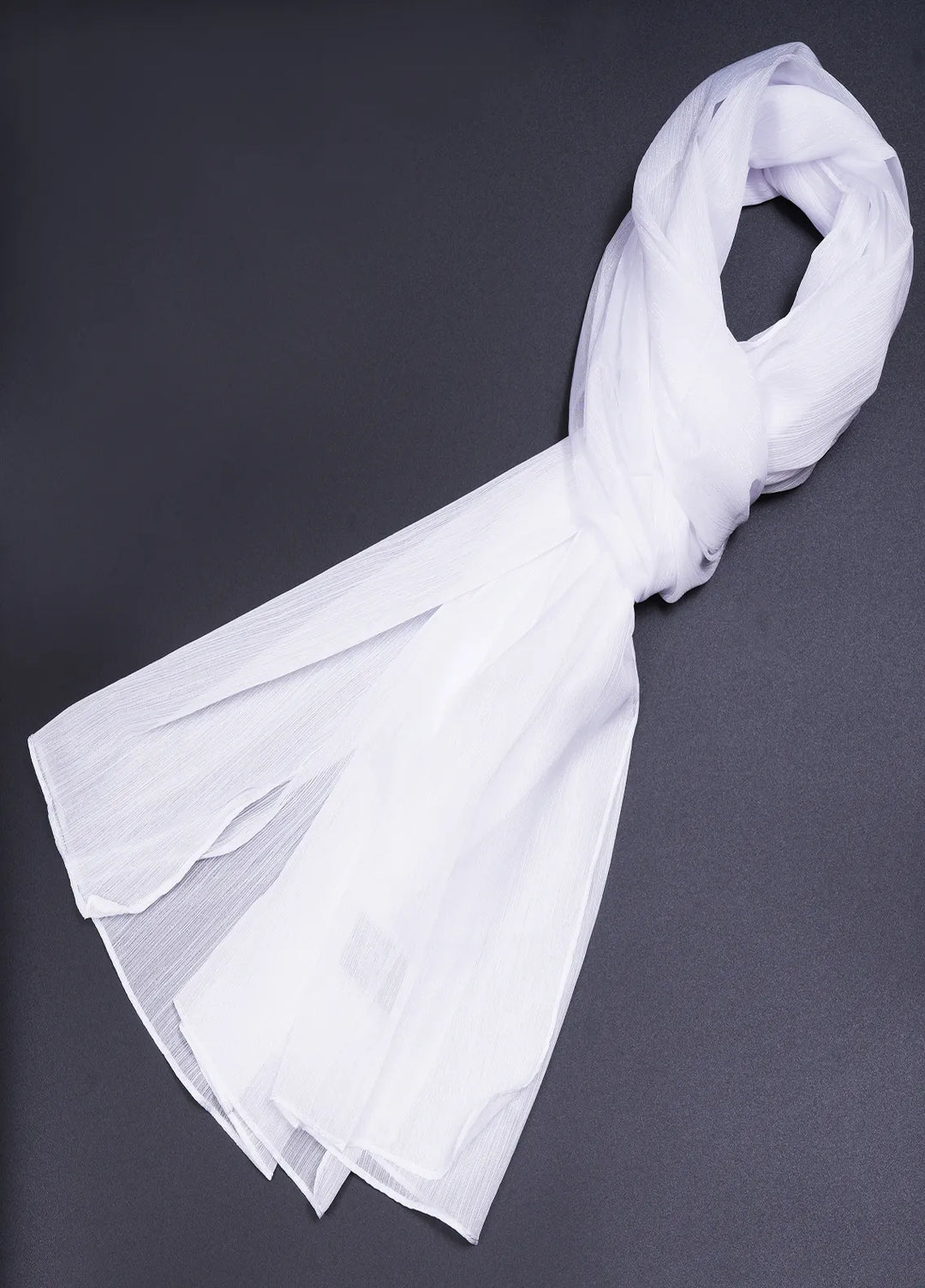 Nourah Scarf Embossed Crush Zari Chiffon White - Scarf Collection