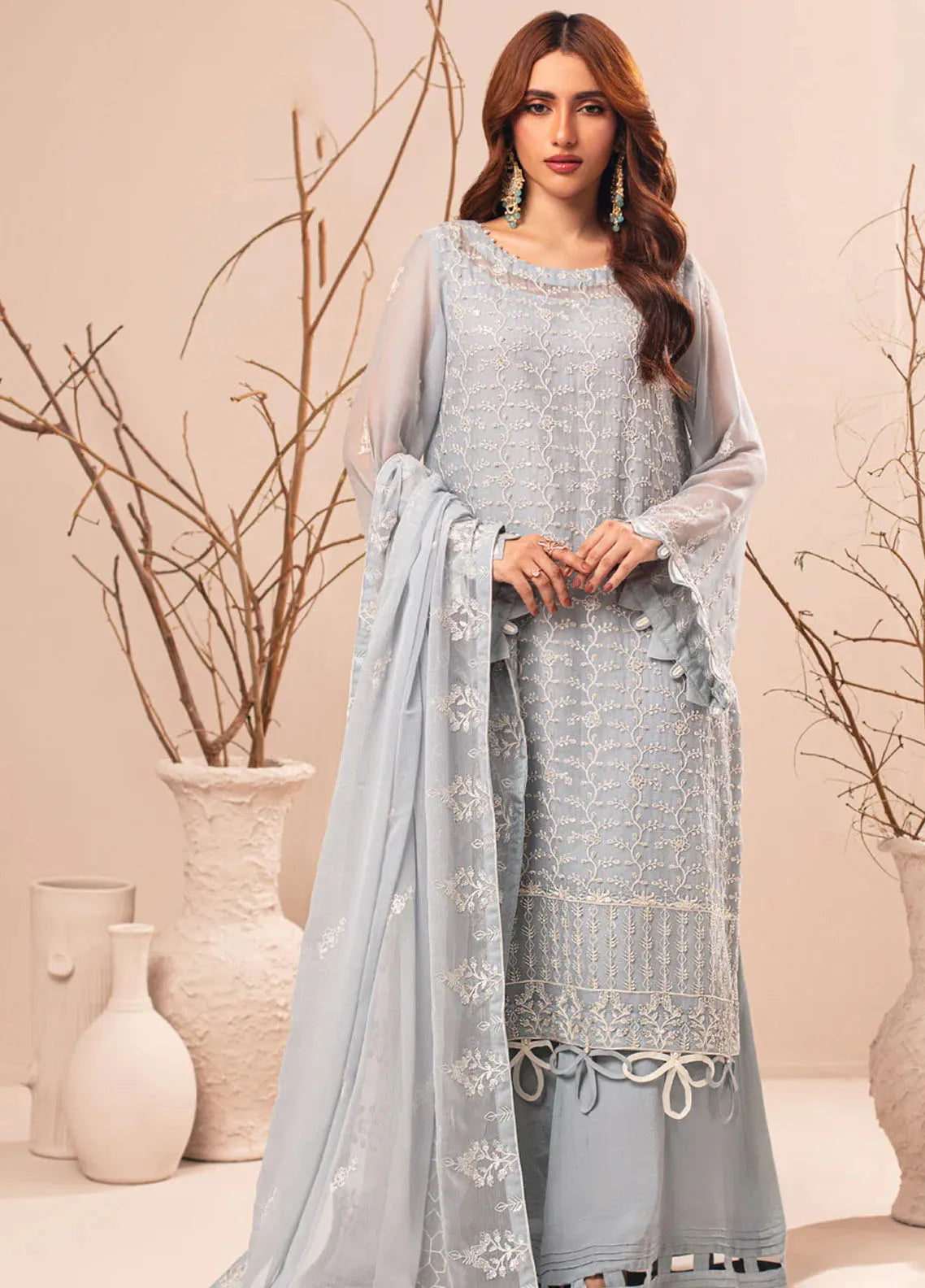 Seher By Shamooz Embroidered Chiffon Suits Unstitched 4 Piece SHM23SE SU-068 Crimson - Formal Collection