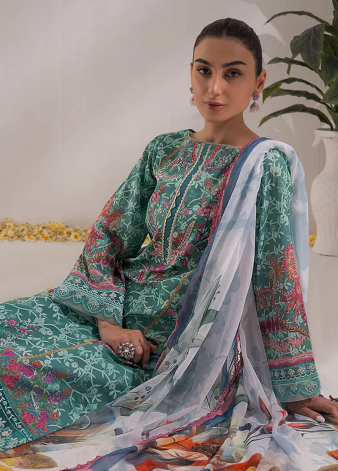 Roshnai By Shazme Embroidered Organza Suits Unstitched 4 Piece SHZ23R SH 03 Fatin - Wedding Collection