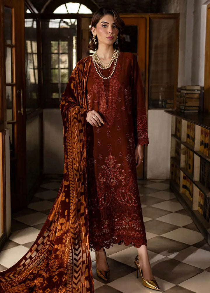 Nureh Embroidered Leather Peach Suit Unstitched 3 Piece NE - 120 - Winter Collection