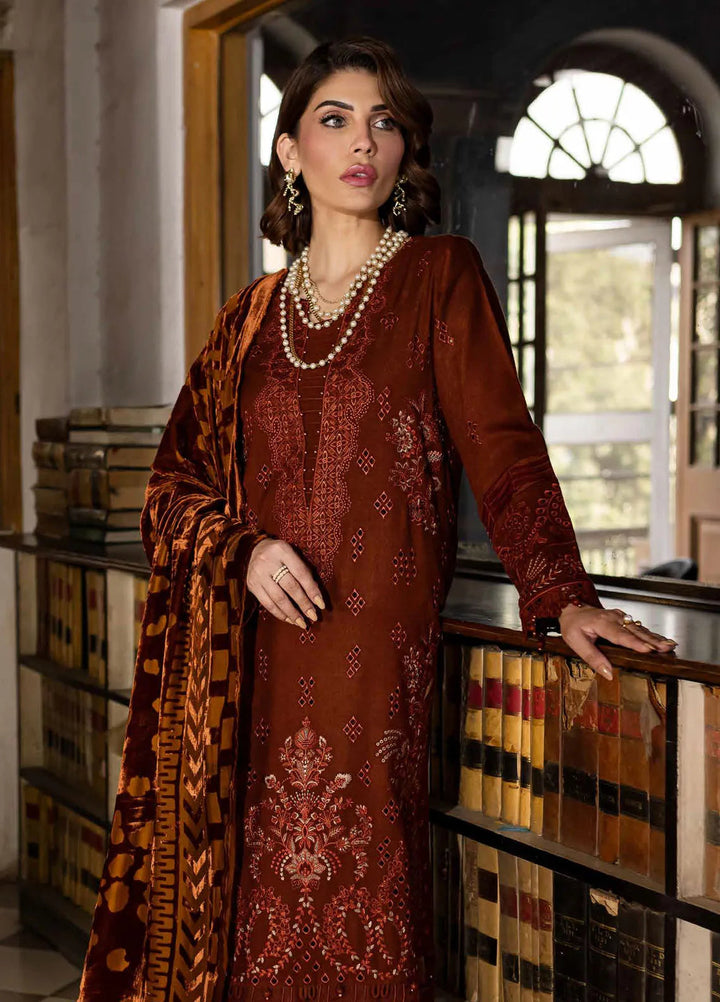 Nureh Embroidered Leather Peach Suit Unstitched 3 Piece NE - 120 - Winter Collection