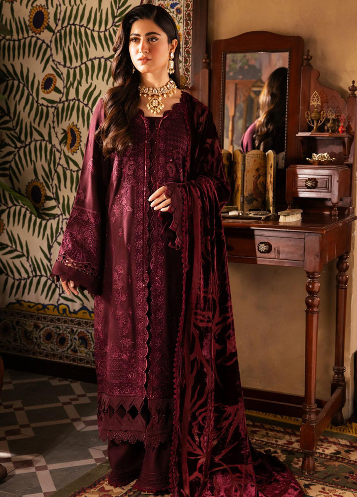 Nureh Embroidered Leather Peach Suits Unstitched 3 Piece NU23ELW NE-63 - Winter Collection