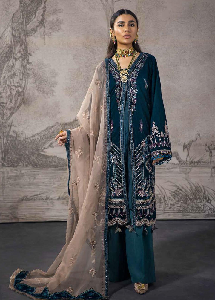 Maya By Nureh Embroidered Velvet Suits Unstitched 3 Piece NU21MV NV-13 Dancing Teal - Winter Collection