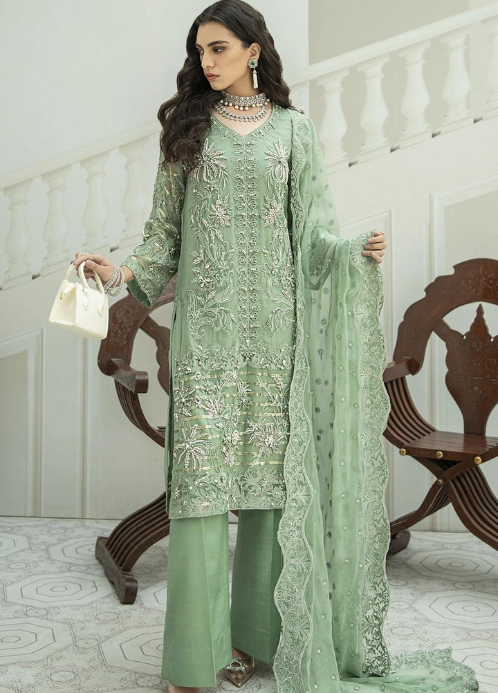 Nureh Luxury Pret Embroidered Chiffon 3 Piece Dress MINT BLOOM