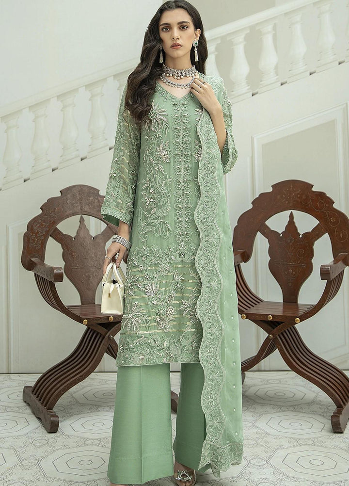 Nureh Luxury Pret Embroidered Chiffon 3 Piece Dress MINT BLOOM