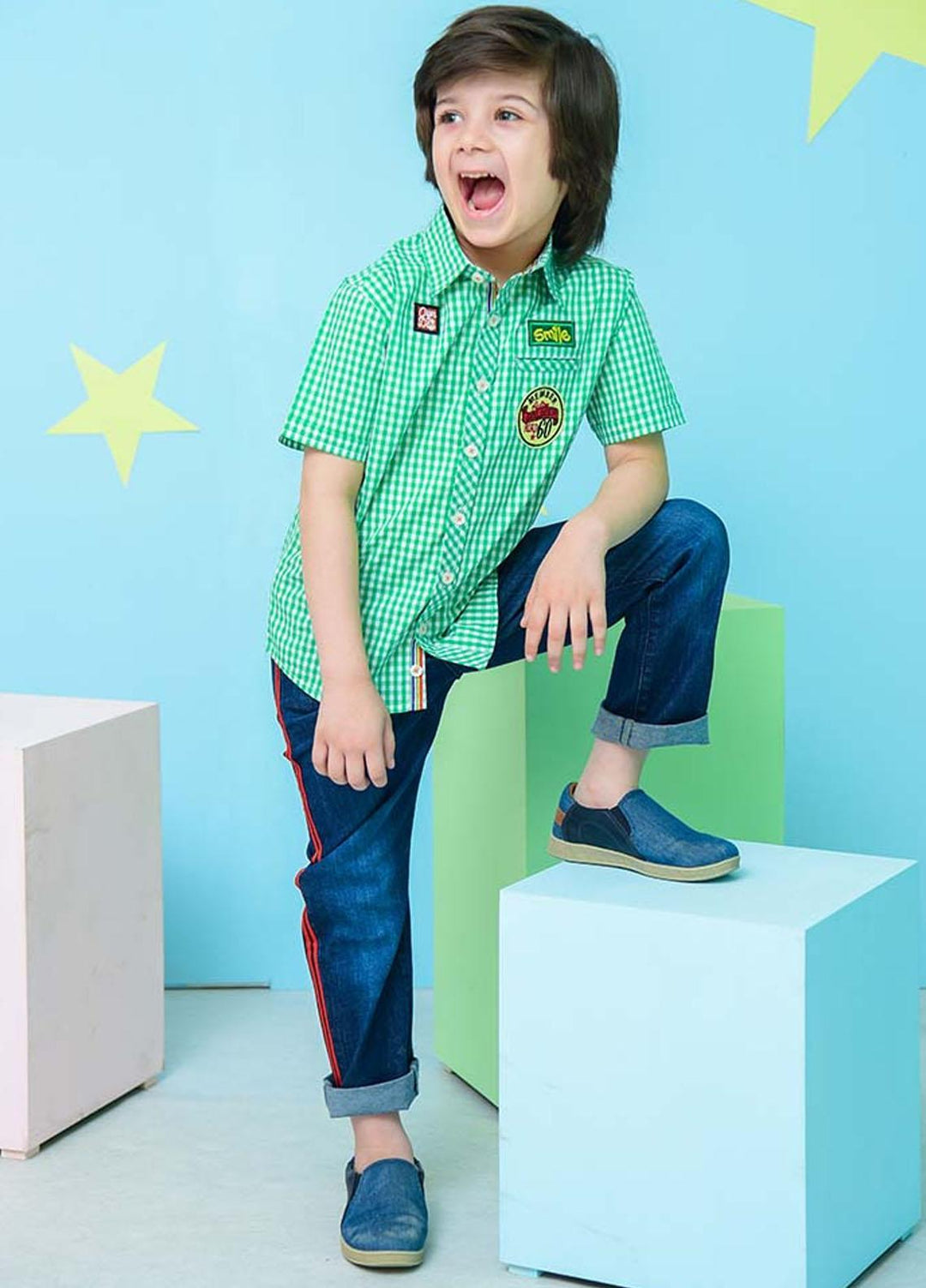 Ochre Cotton Shirt for Boys - OBS-23 Blue OL-16641
