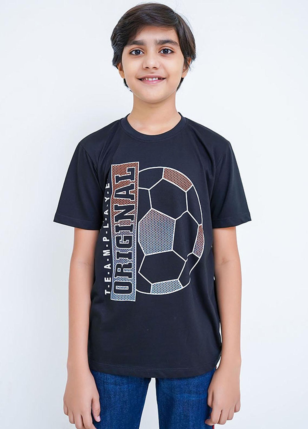 Ochre Cotton T-Shirt for Boys - OKB-83 Black