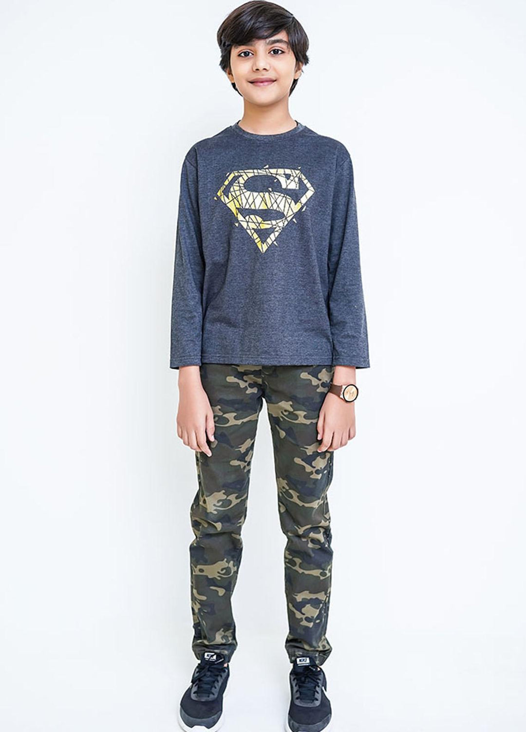 Ochre Cotton Shirt for Boys - OKB-109 Charcoal