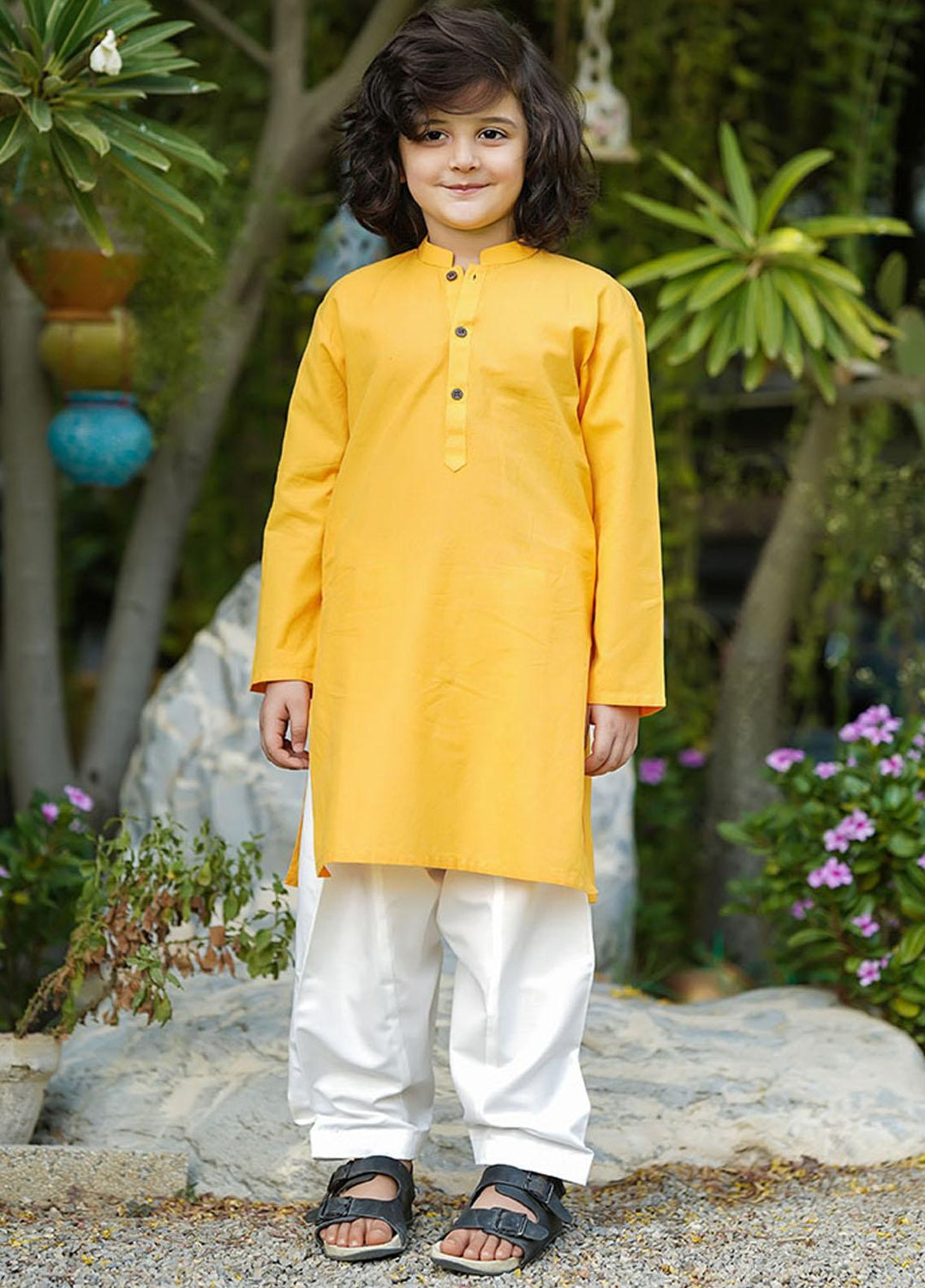Ochre Cotton Boys Kurta Shalwar - OBK-03 Mango Yellow
