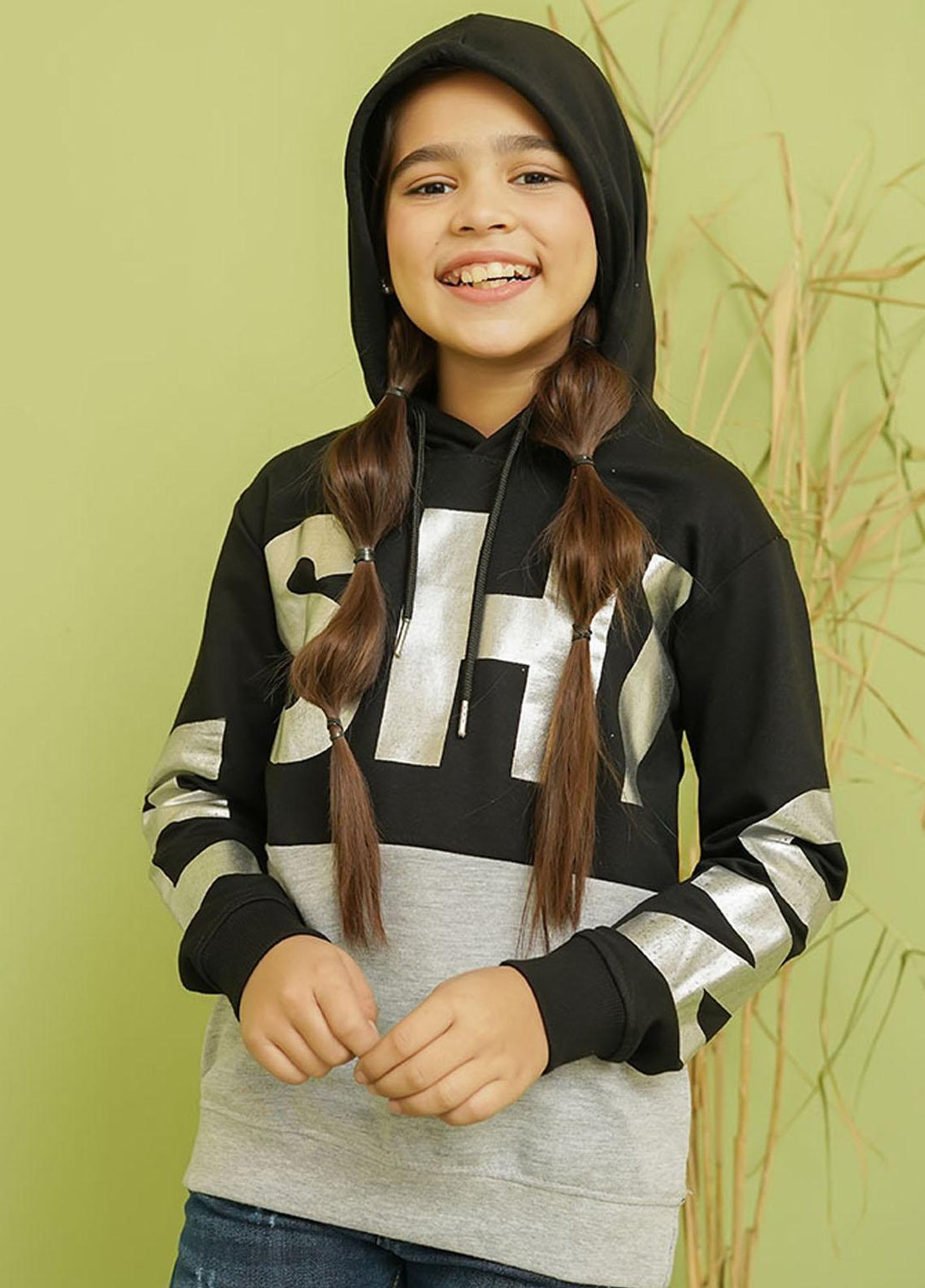 Ochre Terry Girls Hoodie - OGK-134 Black