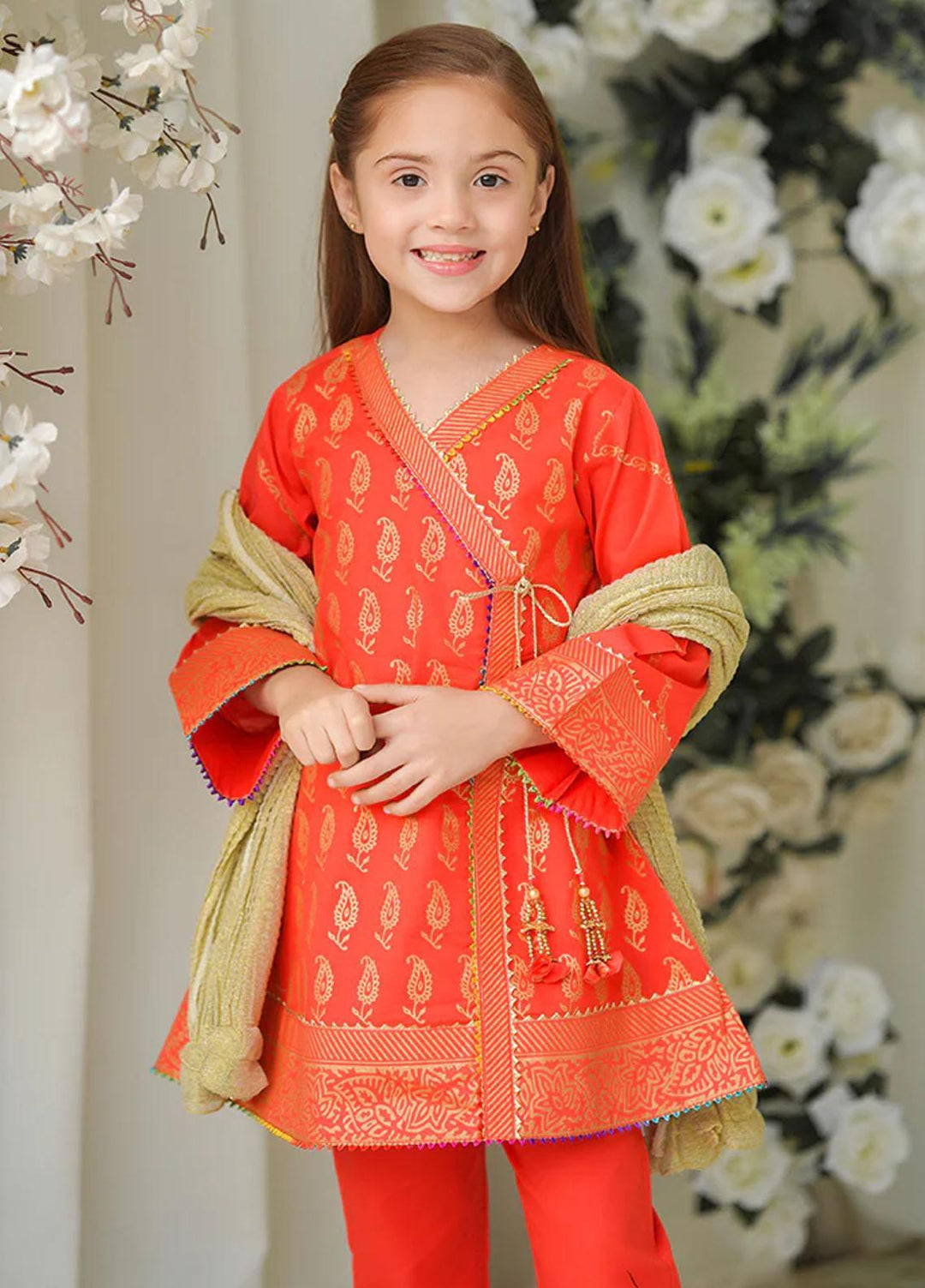 Ochre Cotton Fancy 3 Piece Suit for Girls -  OFW-PC-03