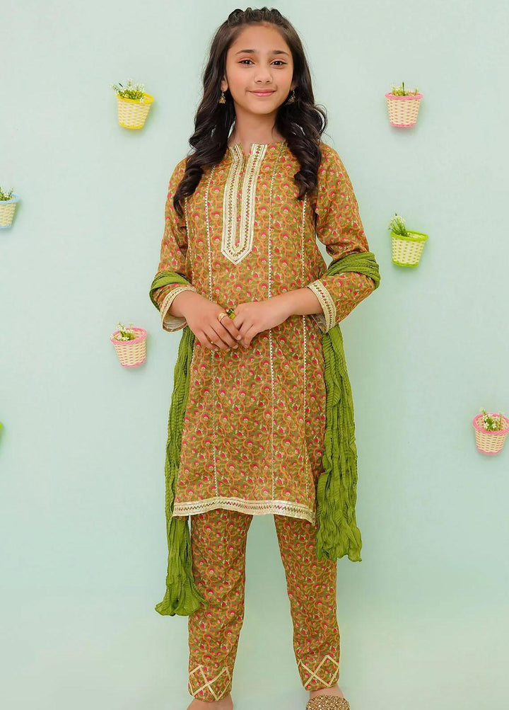 Ochre Cotton Printed 3 Piece Suit for Girls -  OFW-PC-13