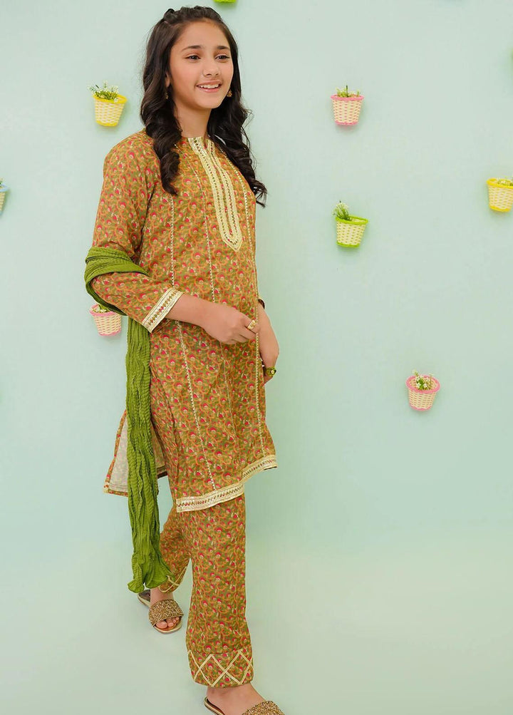 Ochre Cotton Printed 3 Piece Suit for Girls -  OFW-PC-13