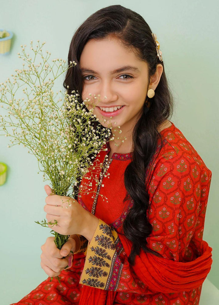 Ochre Cotton Printed 3 Piece Suit for Girls -  OFW-PC-16