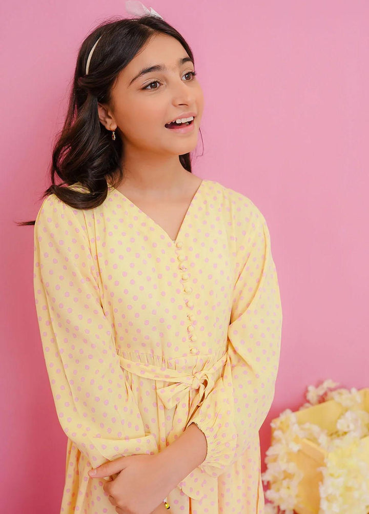 Ochre Crepe Western Dress for Girls -  OWT-609