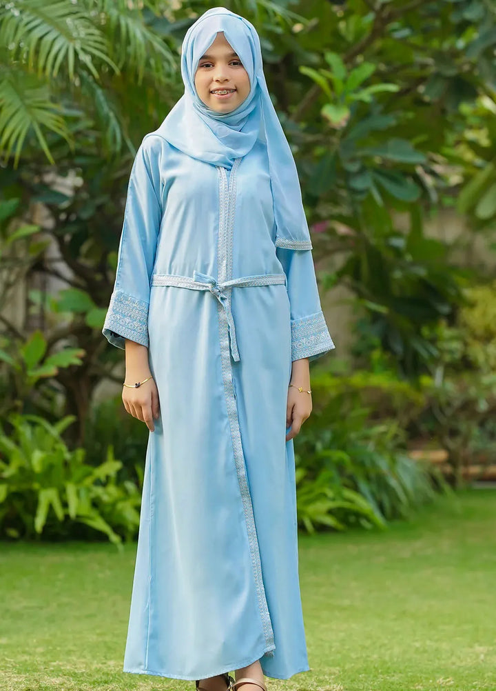 Ochre  Embroidered Wool Peach Abaya with Scarf ABA-06