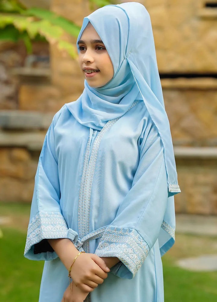 Ochre  Embroidered Wool Peach Abaya with Scarf ABA-06