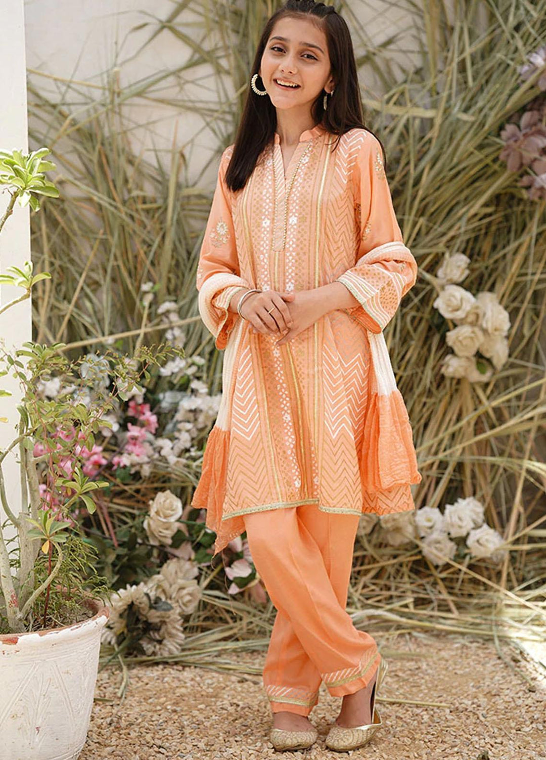 Ochre Cotton Fancy 3 Piece Suit for Girls -  OFW 414