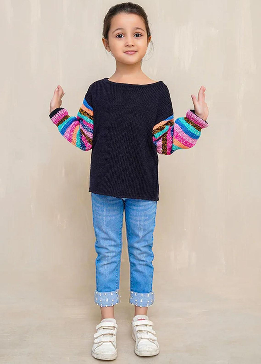 Ochre Viscose Fancy Sweater for Girls - OWSG 08