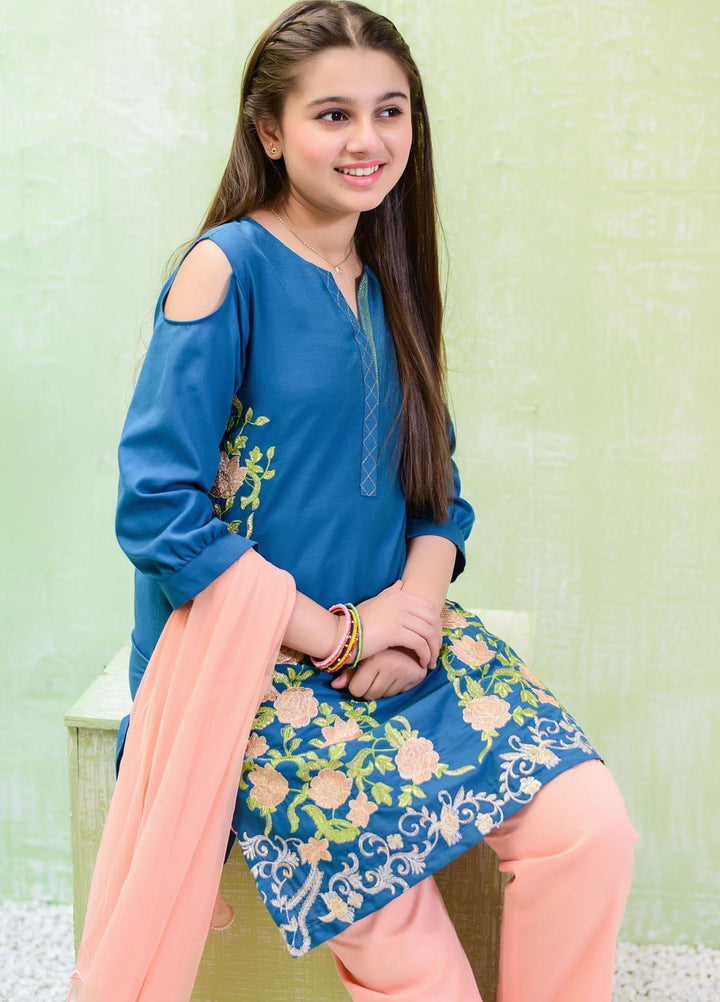 Ochre Cotton Fancy Girls 3 Piece -  OFK-771 Teal Blue