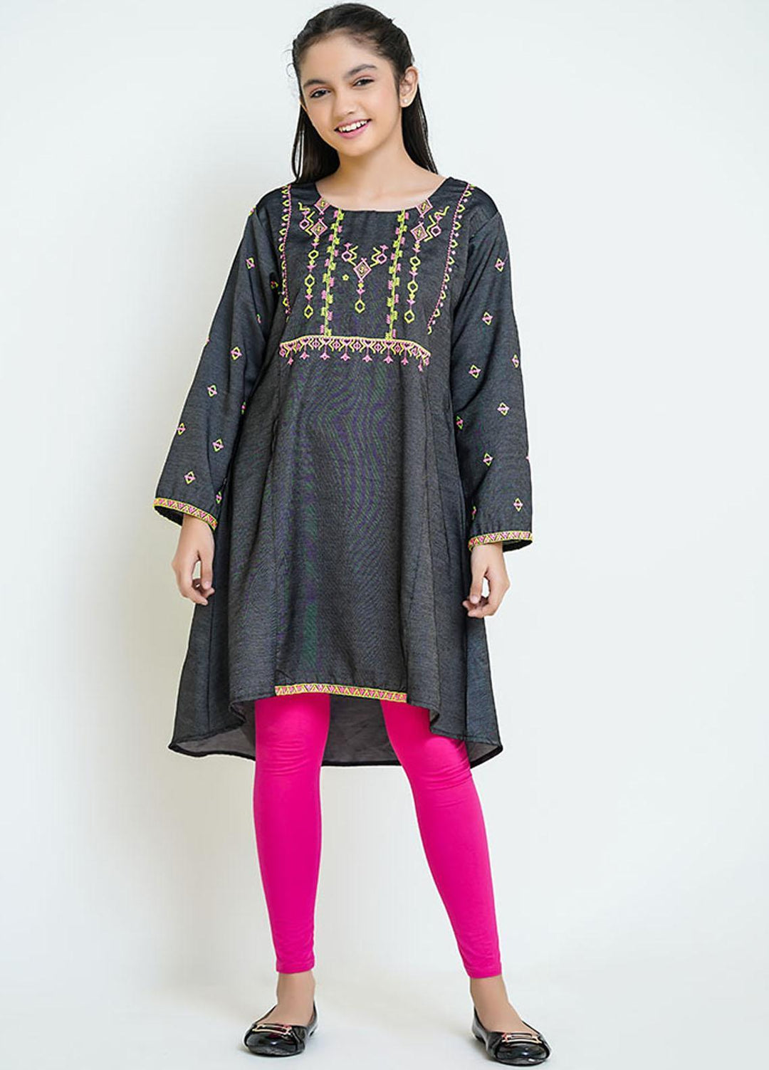 Ochre Denim Top for Girls - OFK-811 Black