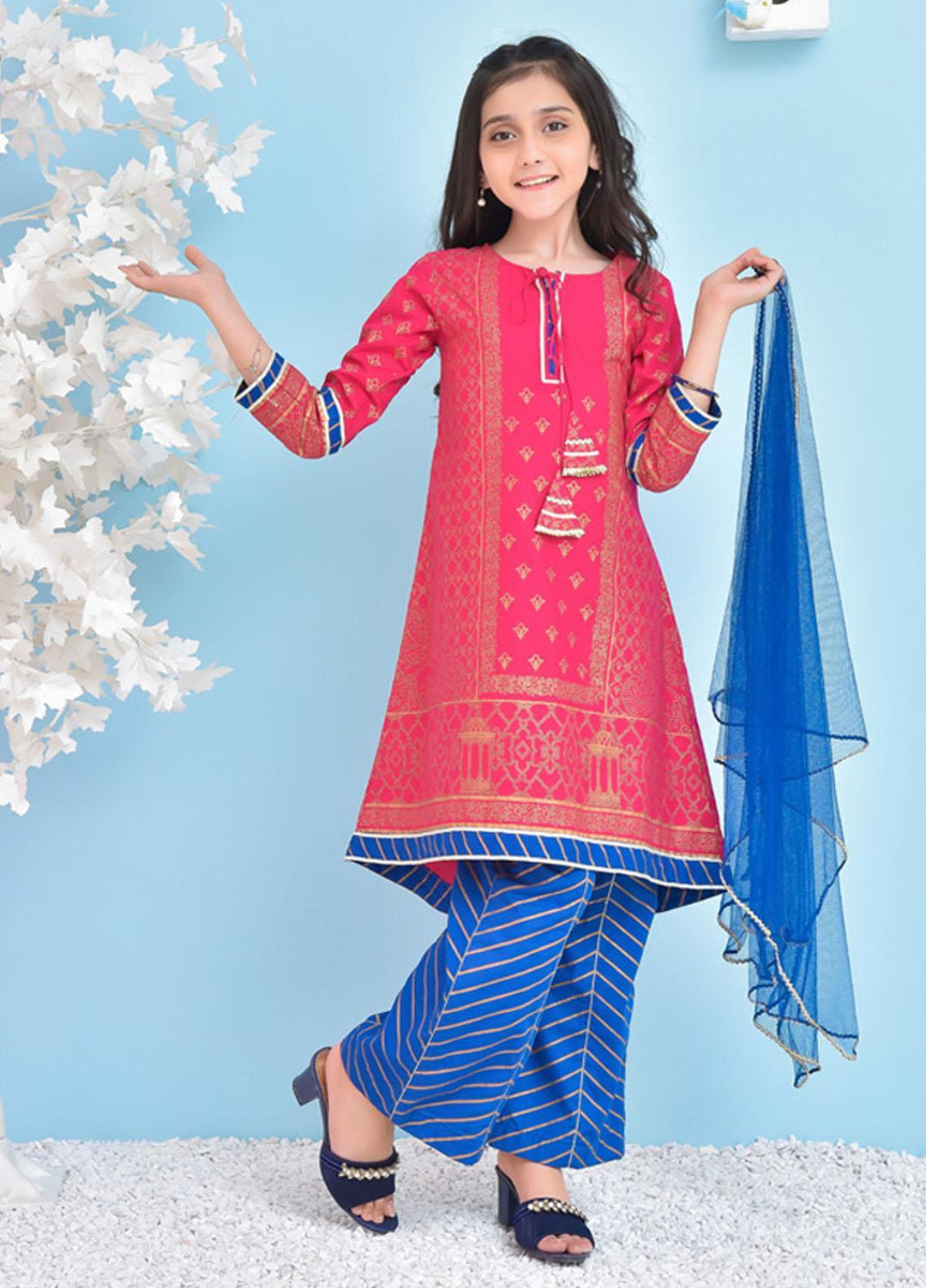 Ochre Cotton 3 Piece for Girls - OFK-779 Hot Pink