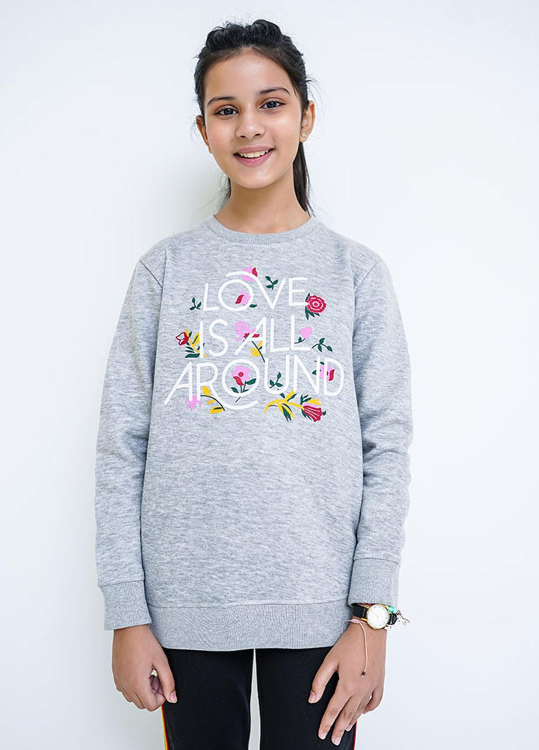 Ochre Fleece Sweat Shirt for Girls - OGK-148 Heather Grey