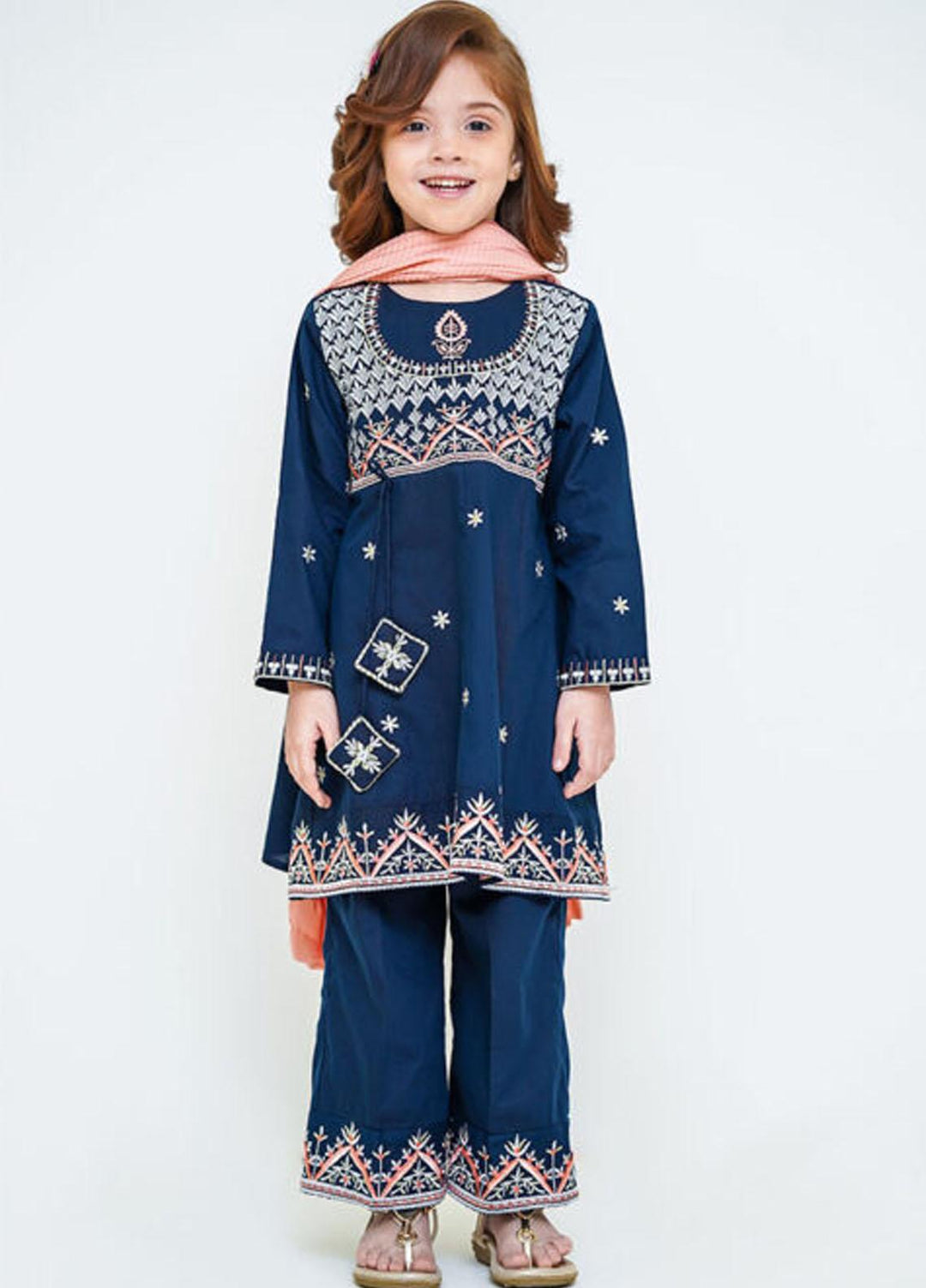 Ochre Cotton Girls 3 Piece - OFK-807 Navy