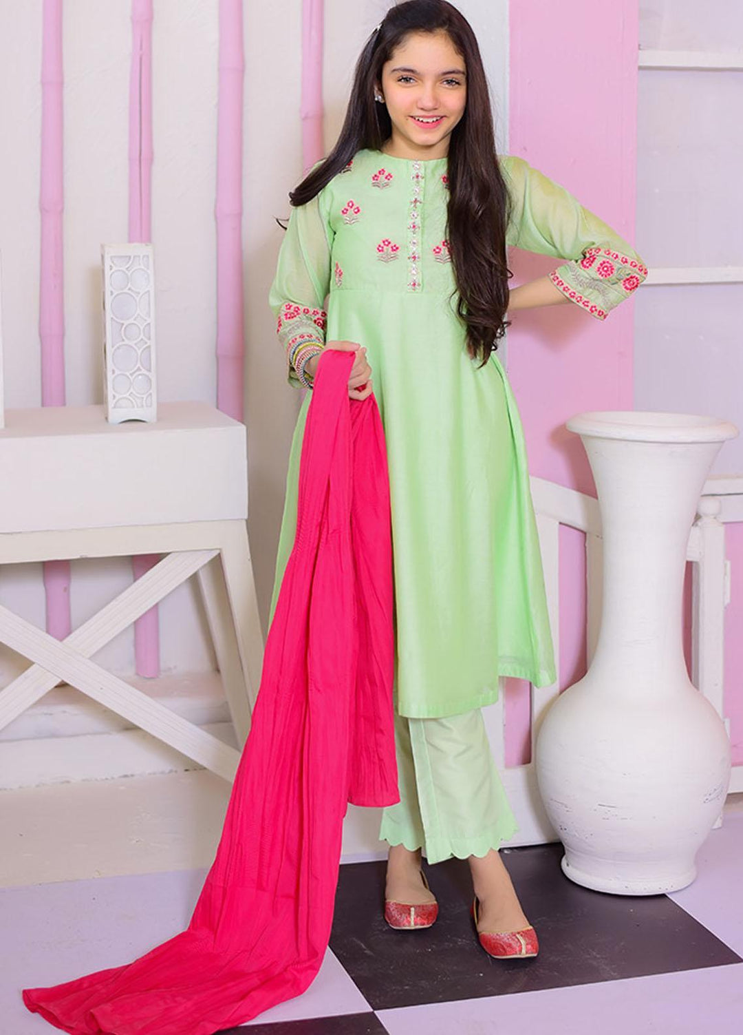 Ochre Cotton Girls 3 Piece - OFW-337 Light Green